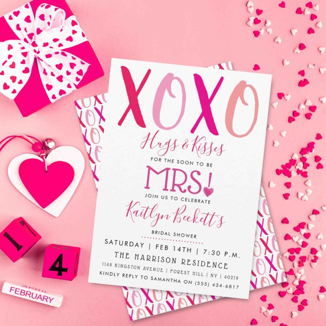 Hugs & Kisses (xoxo) Valentine's Day Bridal Shower Invitation