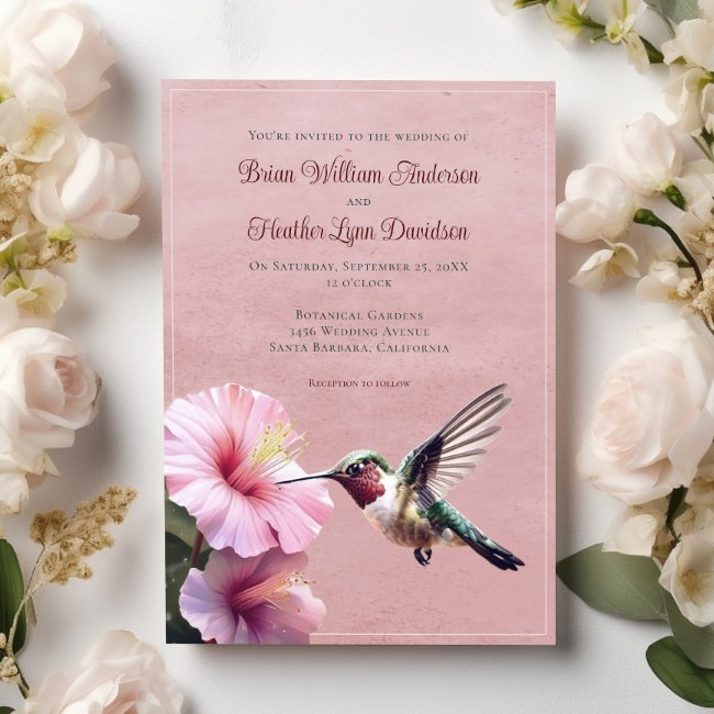 Hummingbird And Hibiscus Wedding | Pink Invitation