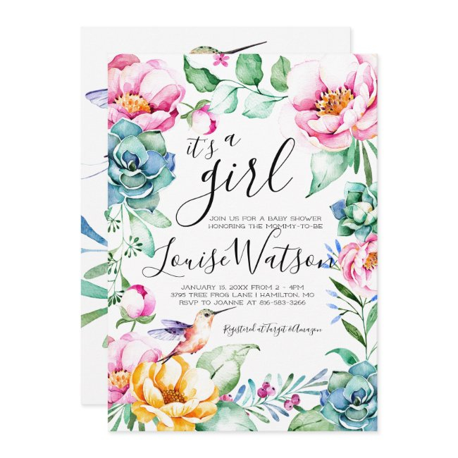 Hummingbird Floral Baby Shower Invitation