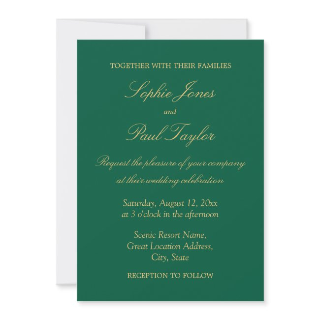Hunter Green Golden Beige Wedding Invitation