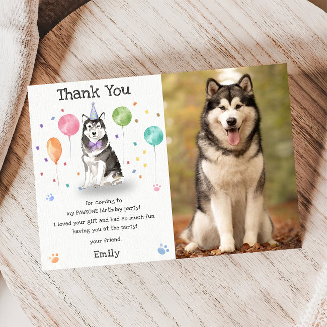 Husky Sibir Puppy Dog Birthday Thank You Invitations