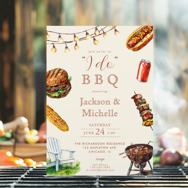 I Do Bbq Barbeque Couples Bridal Shower Summer Invitation