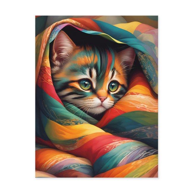 I Love My Blanket! Rainbow Tabby Cat Postinvitations