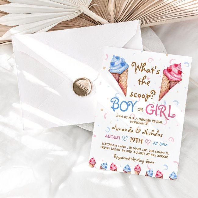 Ice Cream Pink Blue Summer Gender Reveal Invitation