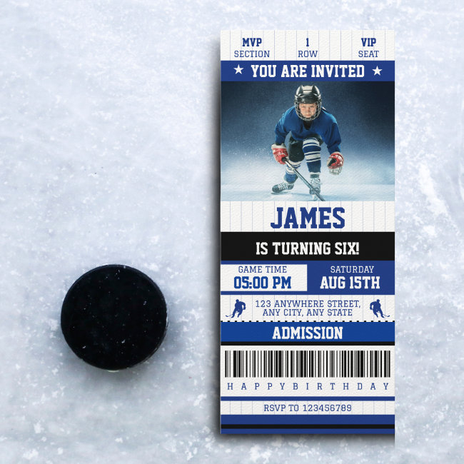 Ice Hocky Themed Sports Ticket Birthday Party  Invitation