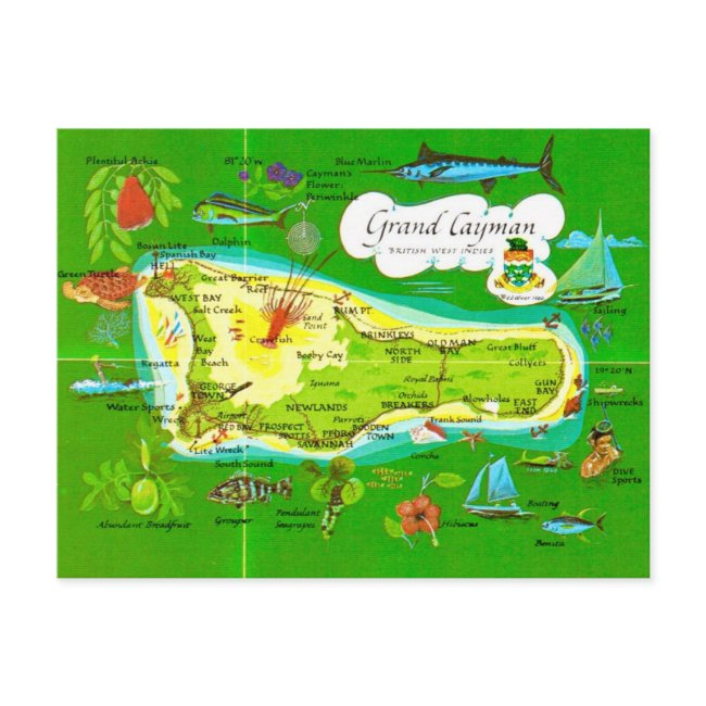 Illustrated Grand Cayman Map Postinvitations