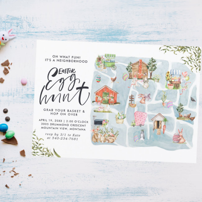 Illustrated Map | Neighborhood Easter Egg Hunt Invitation