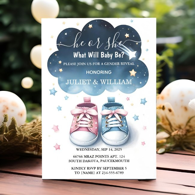 In Cloud Twinkle Twinkle Little Star Gender Reveal Invitation