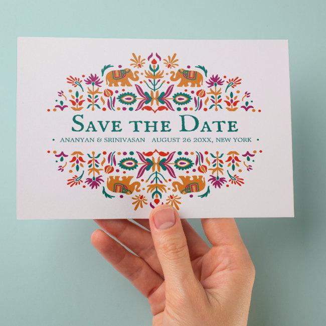 Indian Flower Purple Elephant Wedding Announcement Postinvitations