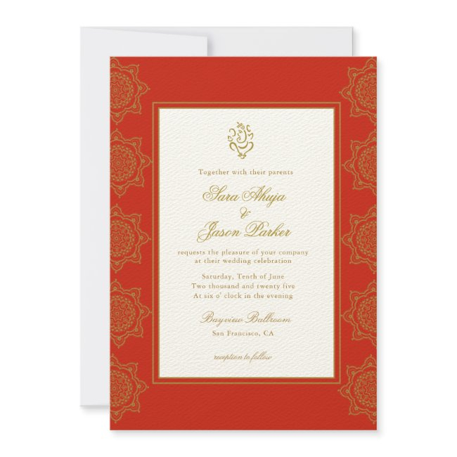 Indian Wedding Ganesh Red & Gold Mandala Invitation