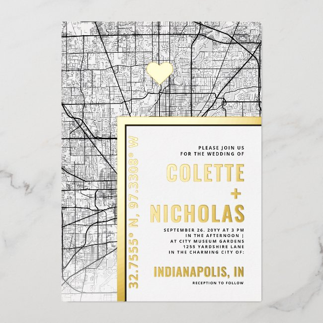 Indianapolis Love Locator | City Themed Wedding Foil Invitation