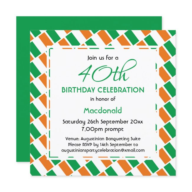 Irish Flag Custom Birthday Celebration Invitation