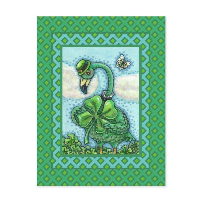 Irish Green Flamingo, Cute Happy St. Patrick's Day Holiday Postinvitations