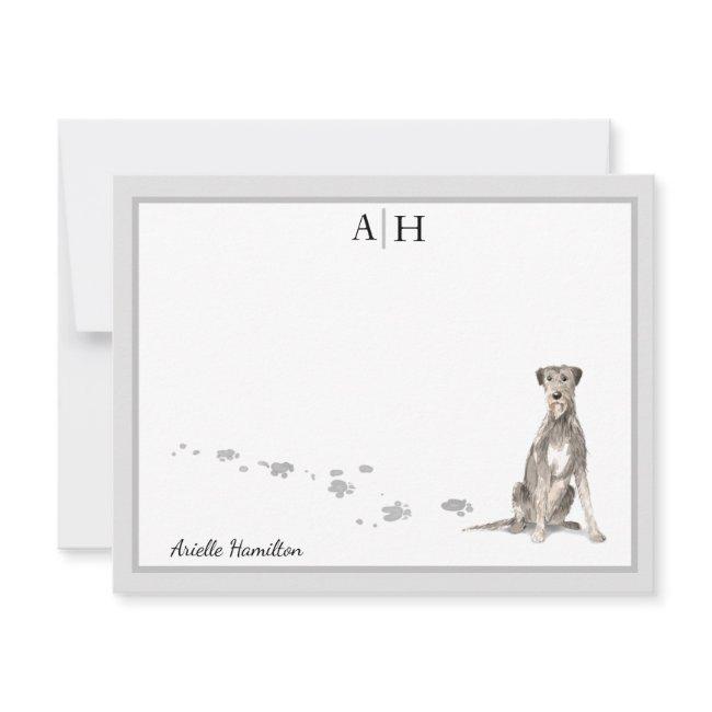 Irish Wolfhound Gray Border Monogram Your Name Note Invitations