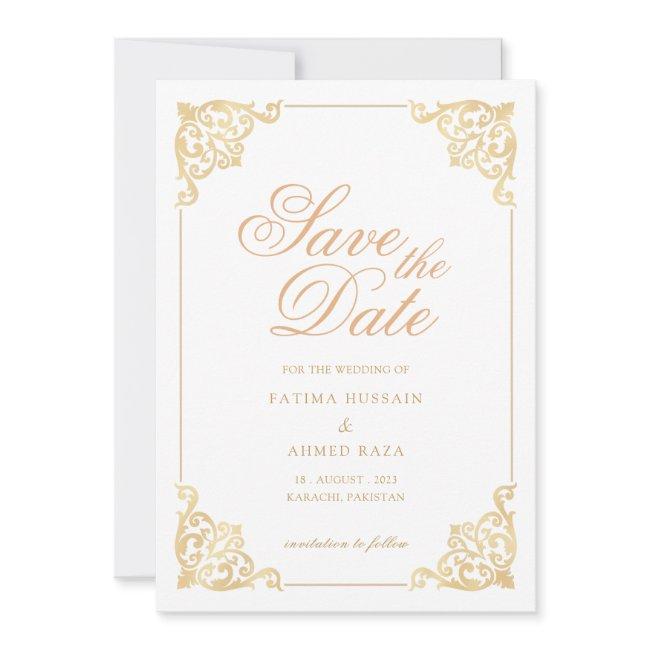 Islamic White Save The Date Announcement Invitations