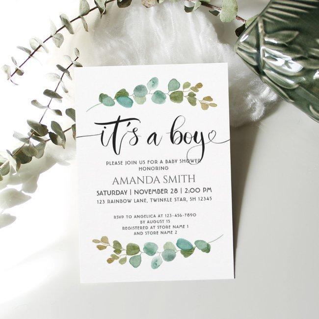It’s A Boy Eucalyptus Baby Shower Invitation
