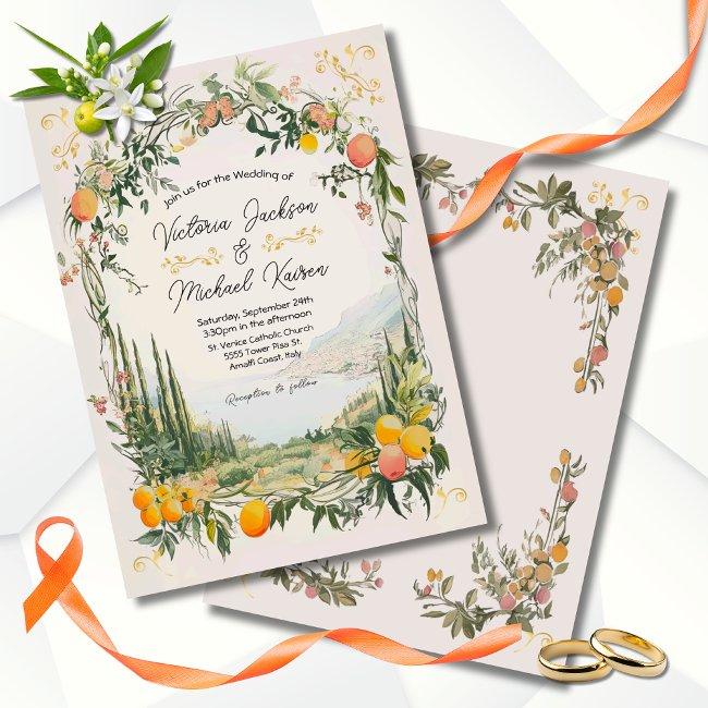 Italian Amalfi Coastal Lemon Floral Wedding Invitation