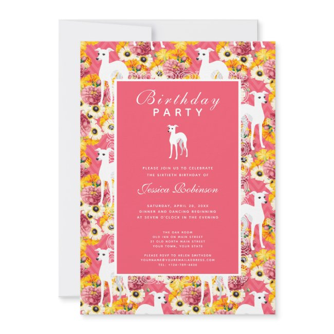 Italian Greyhound Floral Dog Lover Birthday Invitation