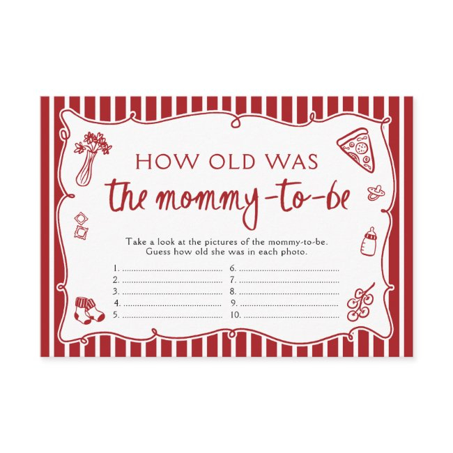 Italian Pizza How Old Was Mommy Baby Shower Game Enclosure Invitations