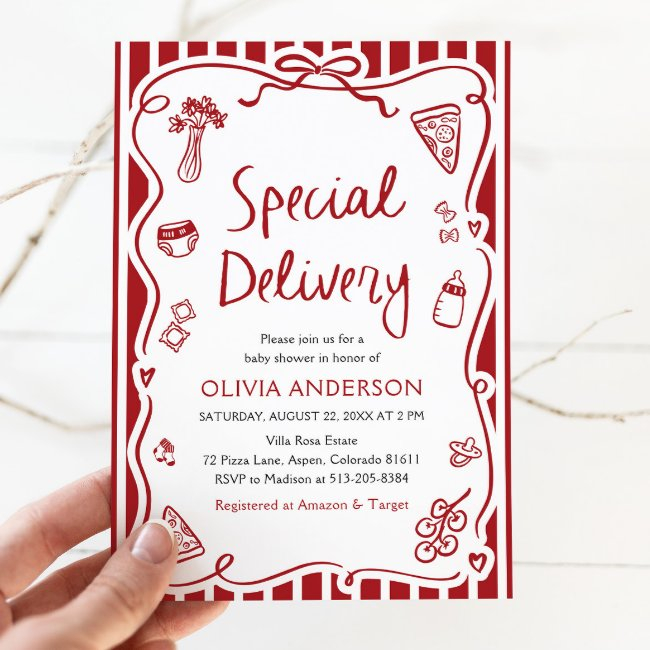 Italian Special Delivery Whimsical Baby Shower Invitation