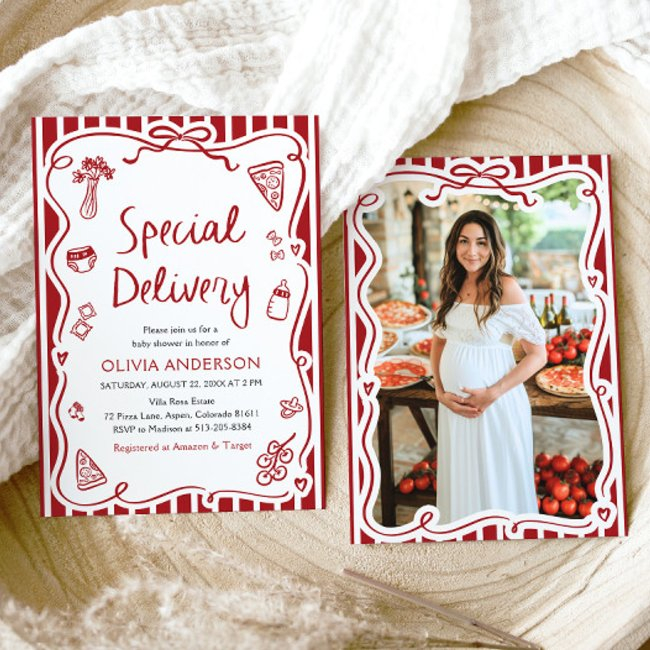 Italian Special Delivery Whimsical Baby Shower Invitation