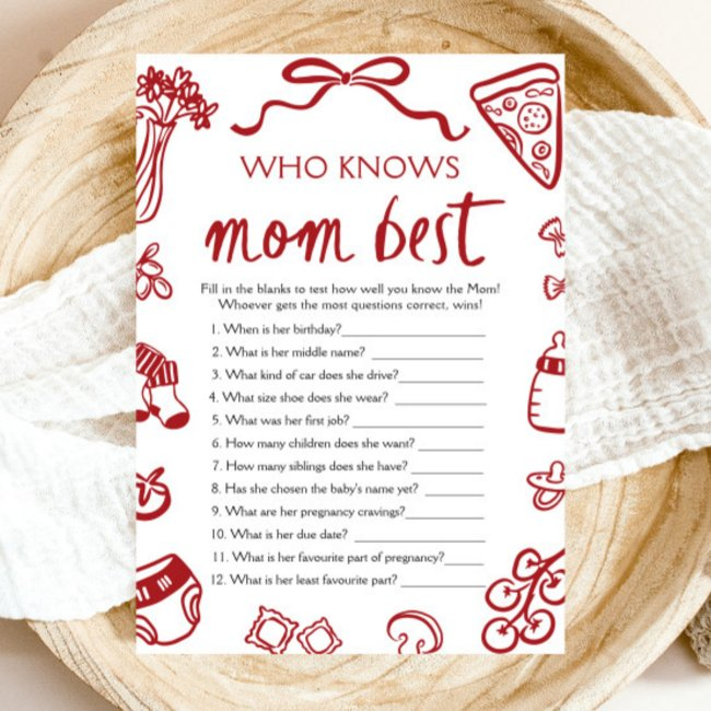 Italian Who Knows Mommy Best Baby Shower Game Invitation