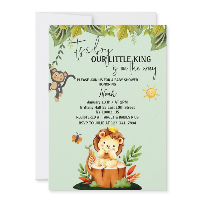 It's A Boy Little King Lion Jungle Baby Shower Invitation