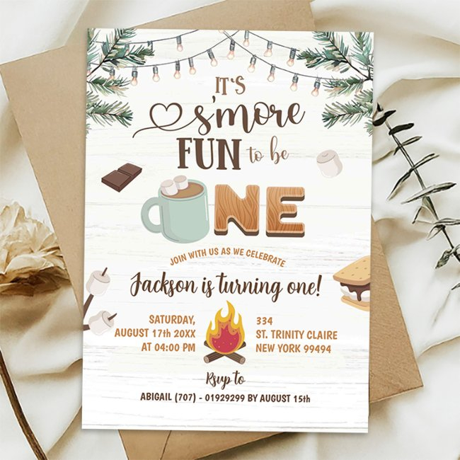 It's S'more Fun To Be One Camping First Birthday Invitation