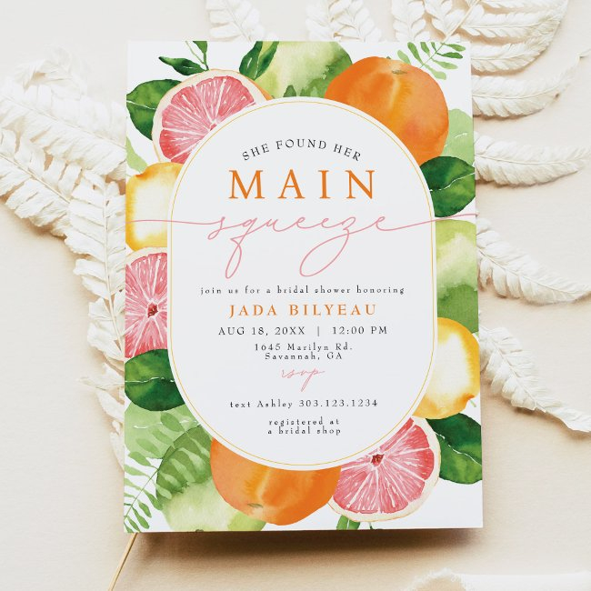Jada Citrus Fruit Main Squeeze Bridal Shower Invitation