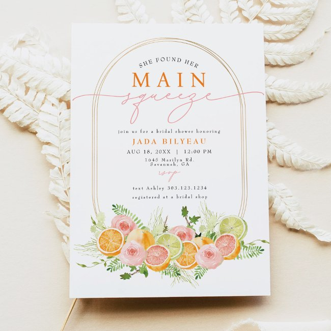 Jada Citrus Fruit Main Squeeze Bridal Shower Invitation