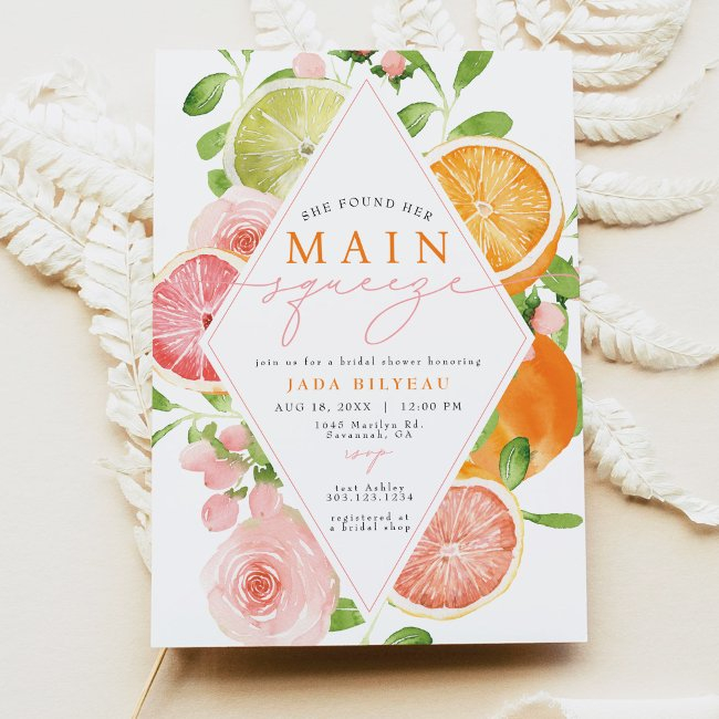 Jada Citrus Fruit Main Squeeze Bridal Shower Invitation