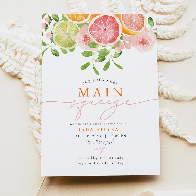 Jada Citrus Fruit Main Squeeze Bridal Shower Invitation
