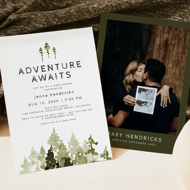Jenna Pine Tree Adventure Awaits Baby Shower Invitation
