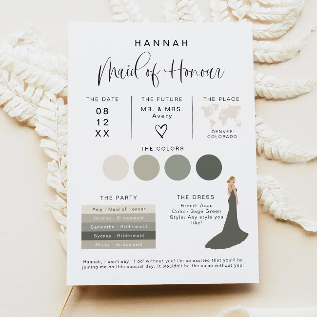 Jolie Modern Editable Maid Of Honour Info Invitations