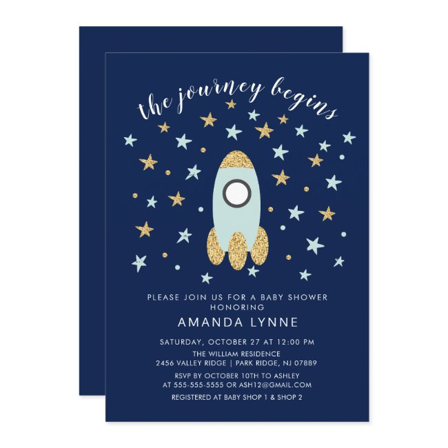 Journey Begins Rocket Boys Baby Shower Invitation