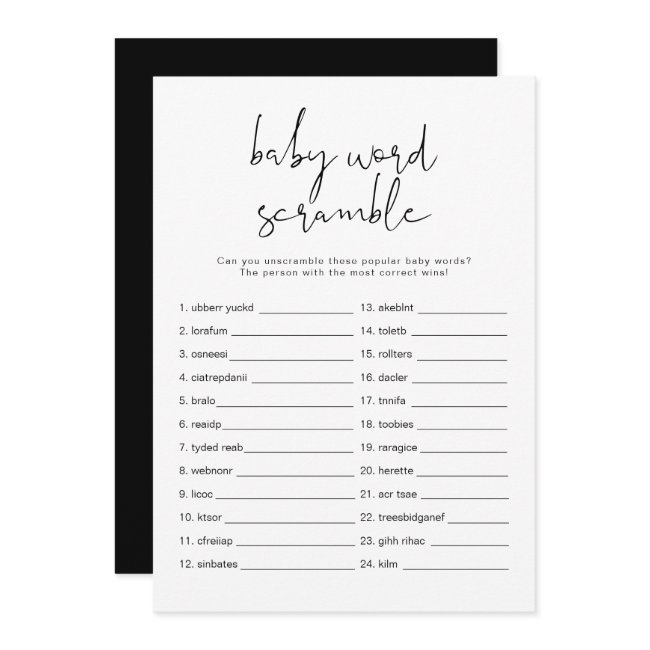 Jovi Black Modern Baby Word Scramble Game Invitati Invitation