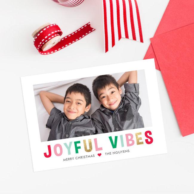 Joyful Vibes Editable Color Holiday Photo Invitations