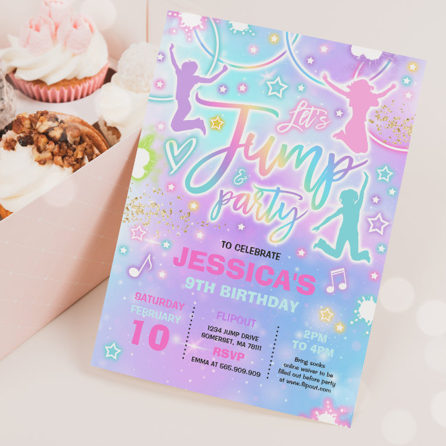 Jump Birthday Party Tie Dye Neon Glow Jump Party Invitation