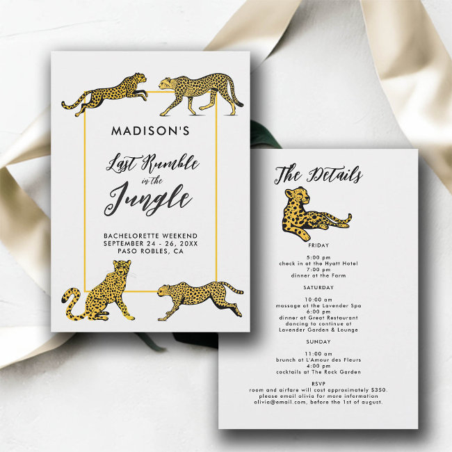 Jungle Safari Cheetah Bachelorette Party Itinerary Invitation