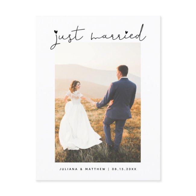 Just Married Heart Modern Script Wedding Announcement Postinvitations