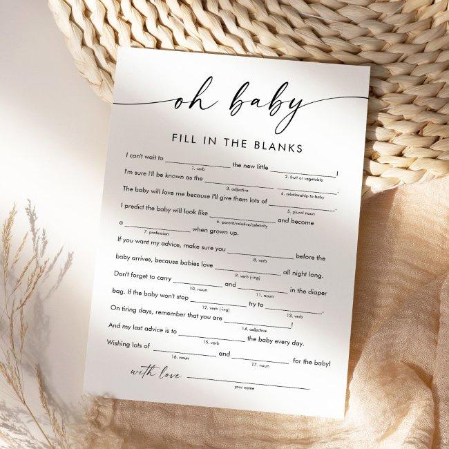 Kaia Baby Shower Libs, Fill In The Blank Game Invitation