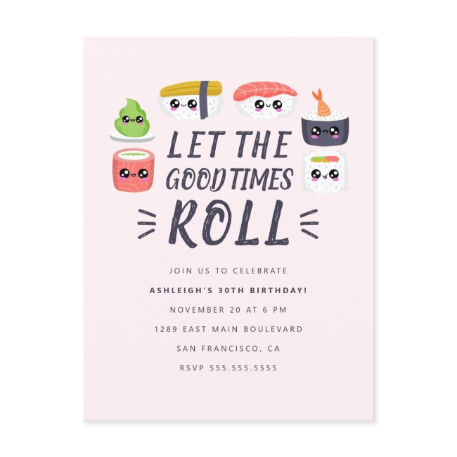 Kawaii Sushi Rolls Birthday Party Invitation Postinvitations