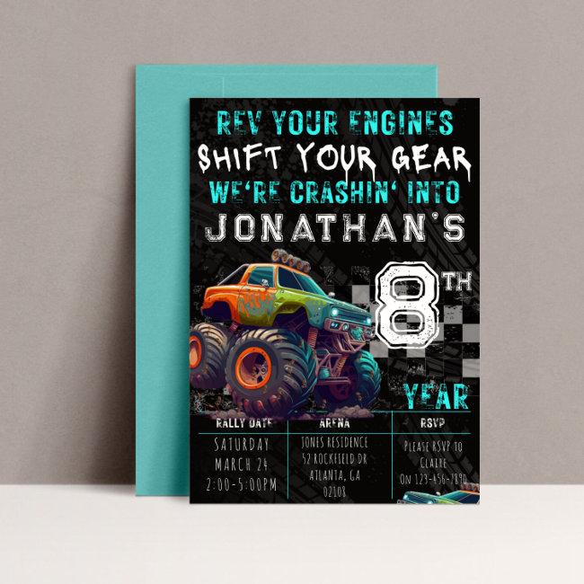 Kids Monster Truck Rally Birthday Party Invitation