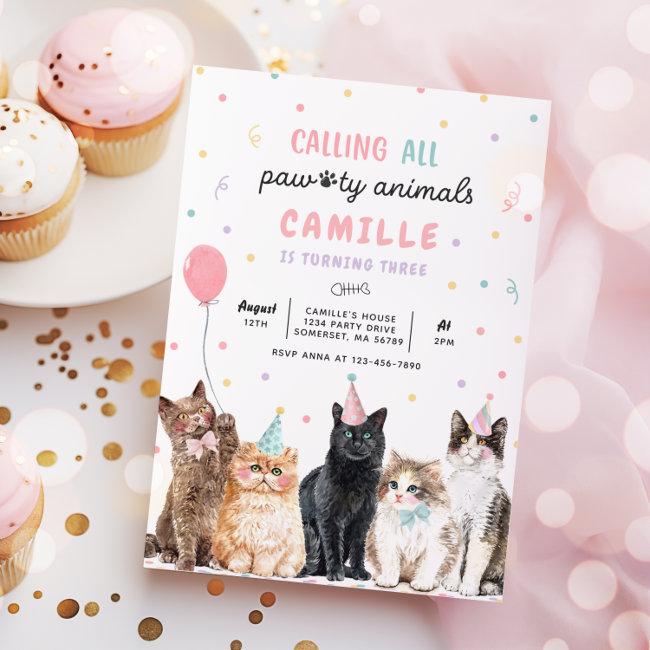 Kitten Party Calling All Pawty Animals Birthday Invitation