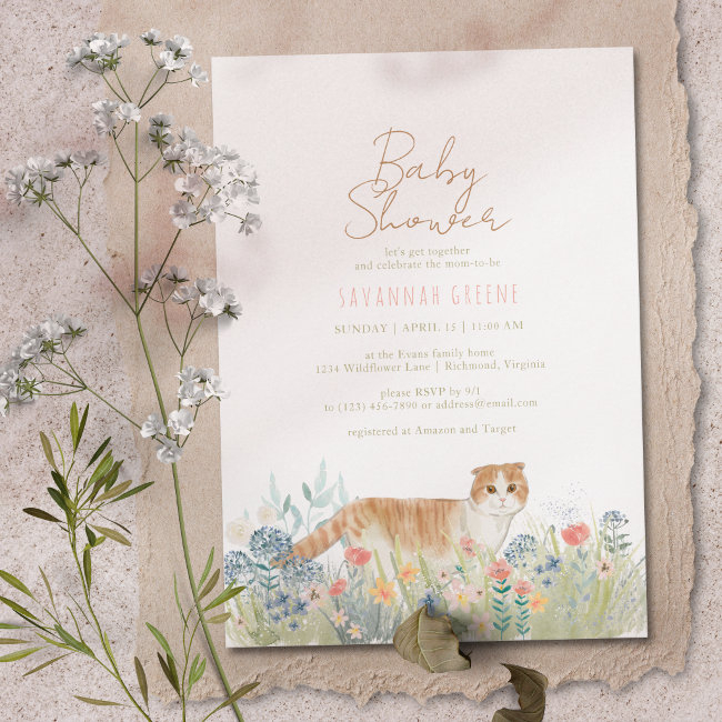 Kitty Cat Wildflowers | Neutral Spring Baby Shower Invitation