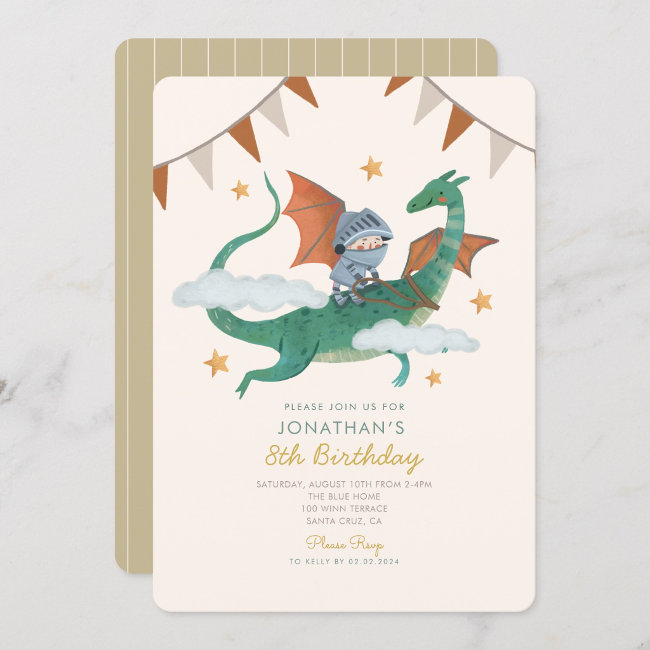 Knight And Dragon Royal Medieval Boy Birthday Invitation