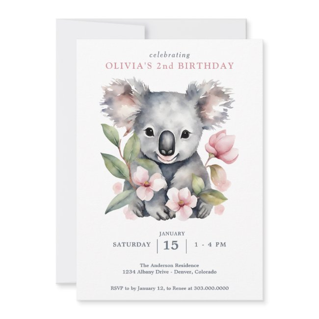 Koala Bear First Birthday Invitation
