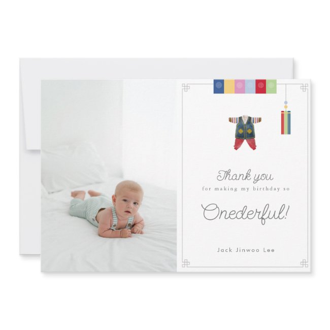 Korean Dol First Birthday Photo Thank You Invitations