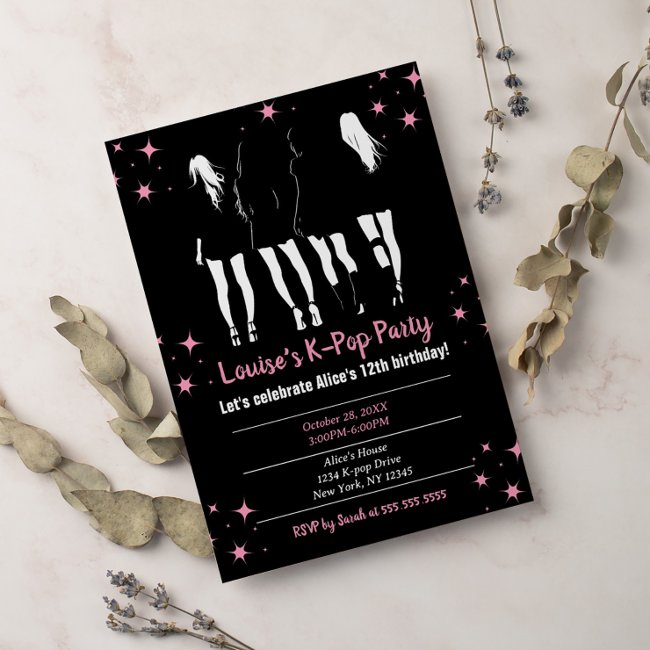 Korean Pop Music K-pop Black Pink Birthday Party Invitation