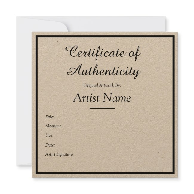 Kraft Certificate Of Authenticity For Art Craft Invitation